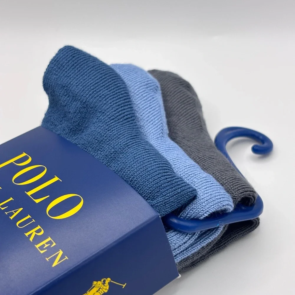 Polo Ralph Lauren Crew Socks Mens 10-13 Blue Gray 3 Pack New Pony Logo‎